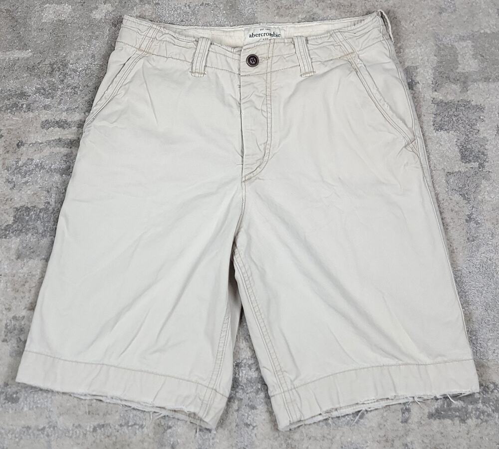 Abercrombie & Fitch Kids Beige Drawstring Canvas Logo Shorts Sz 32x9
